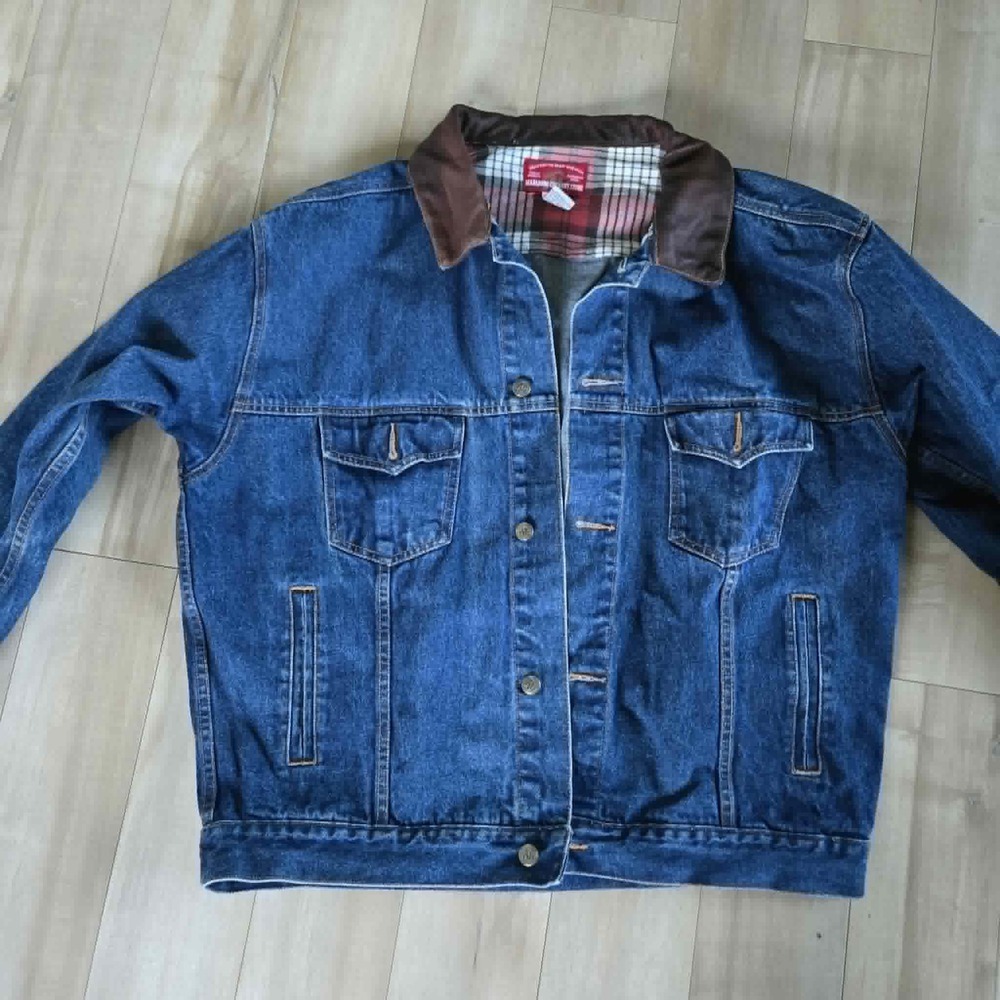 Vintage Marlboro Country Store Denim Jacket XL | Leather Collar Plaid Lined coat